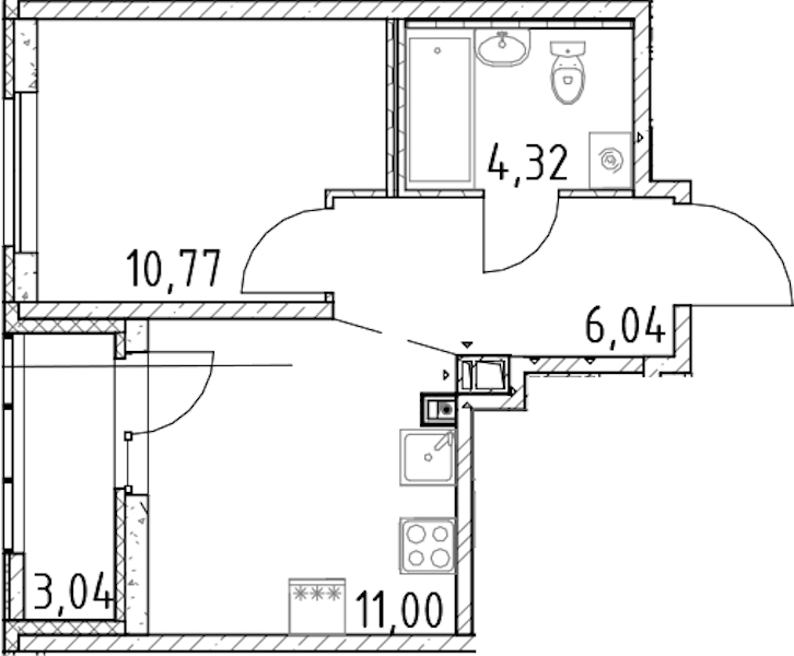 1-комнатная квартира 32.13 м², 16/17 эт., ЖК «Город Первых»